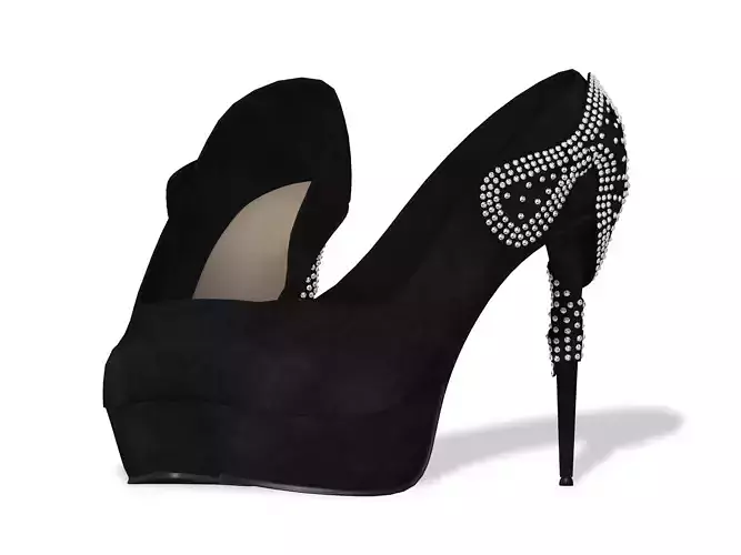 Suede Stiletto Shoes with Back Tied Bow Low-poly 3D model