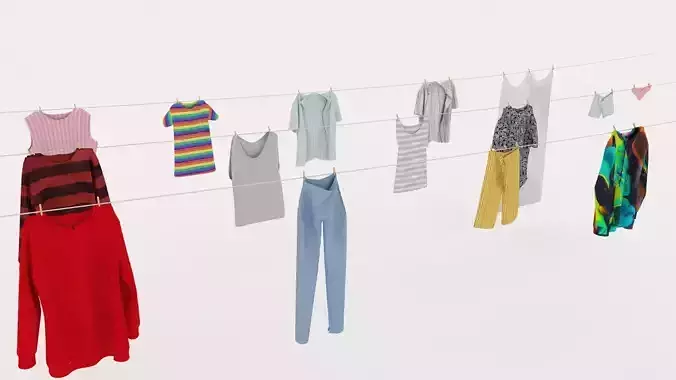 Textured hanged clothes line 3D model