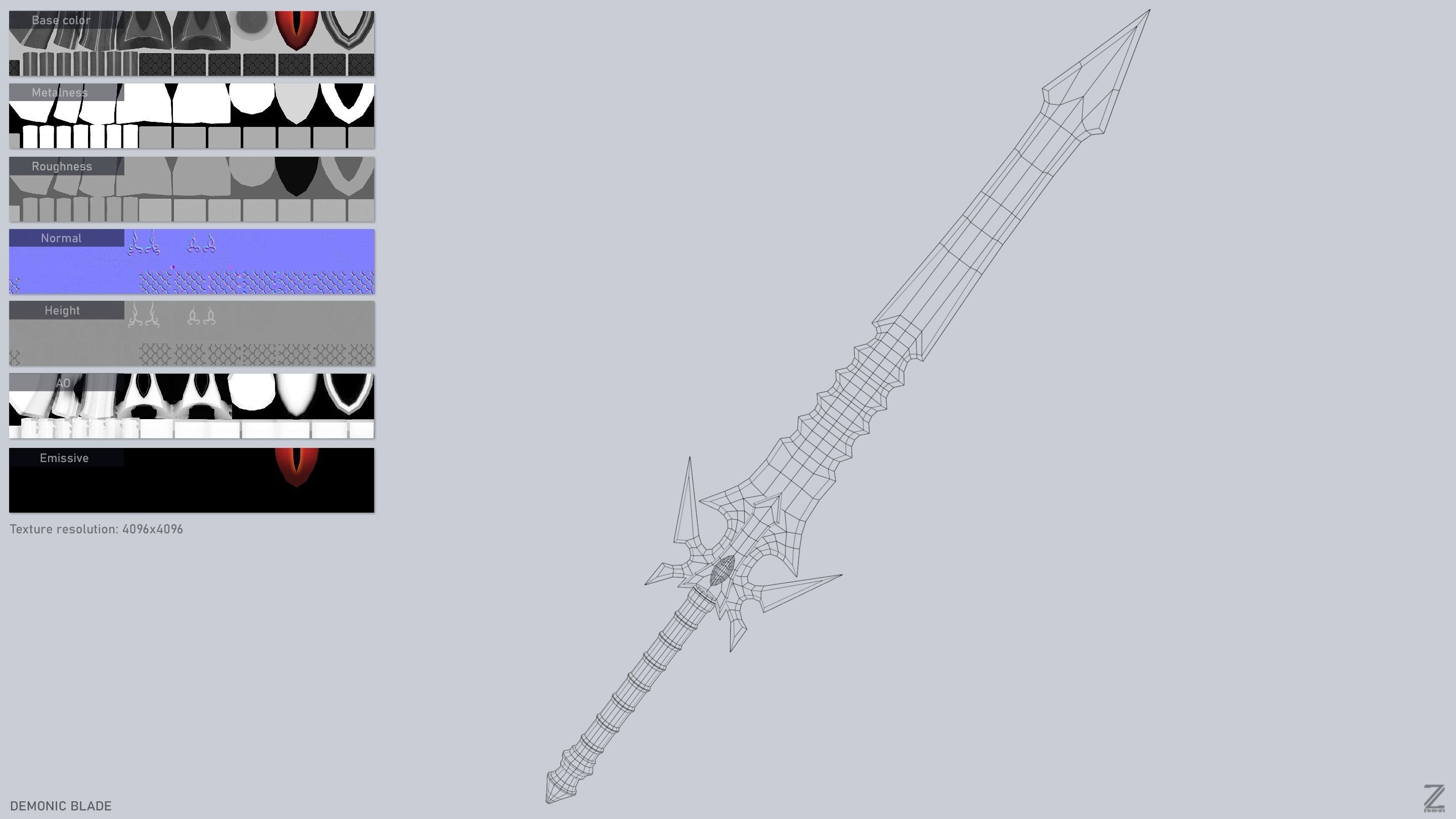 Demonic blade Low-poly 3D model_3