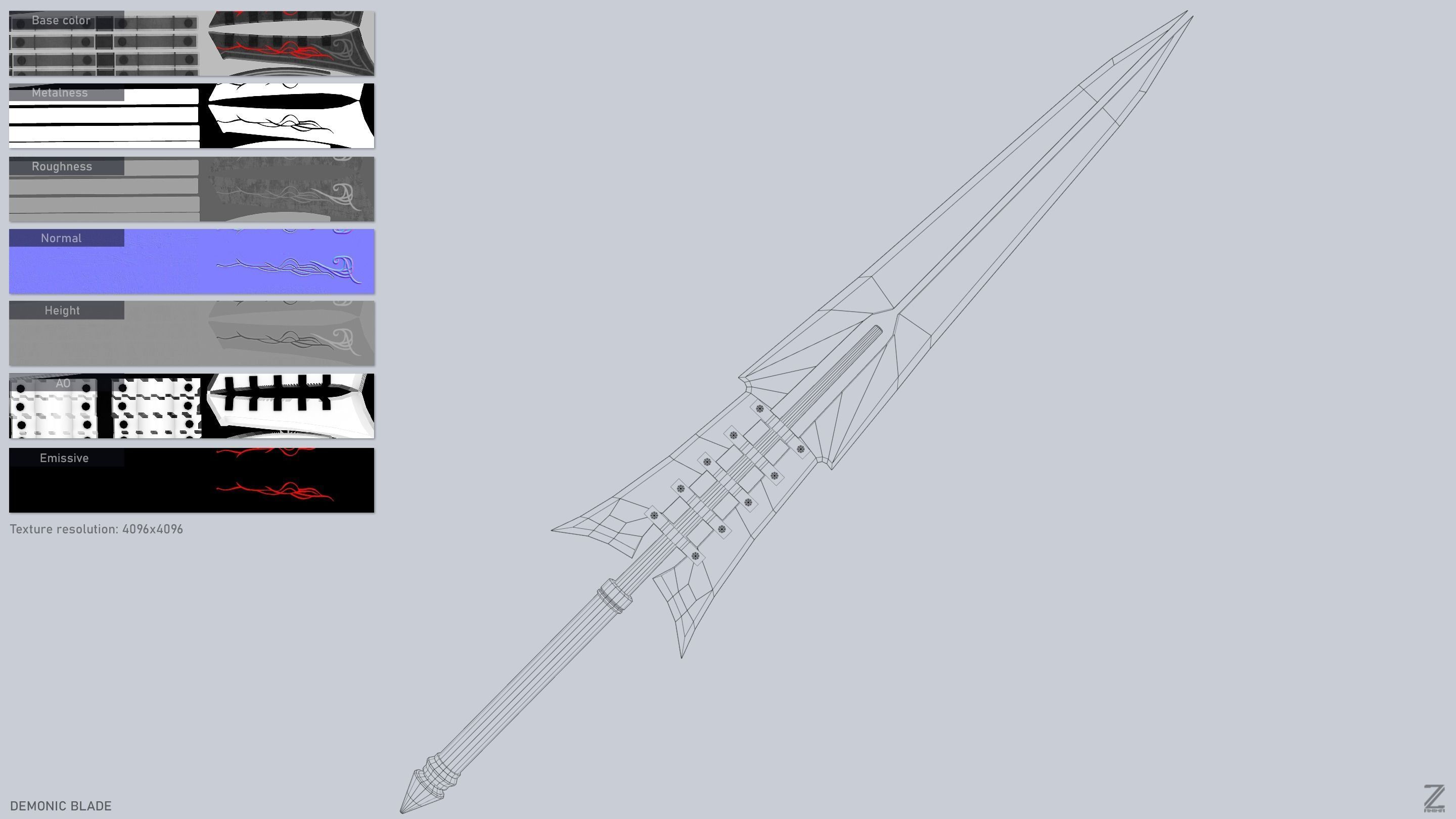 Demonic blade Low-poly 3D model_3