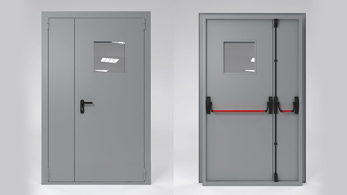 Fire double door with handle push anti-panic 3D model