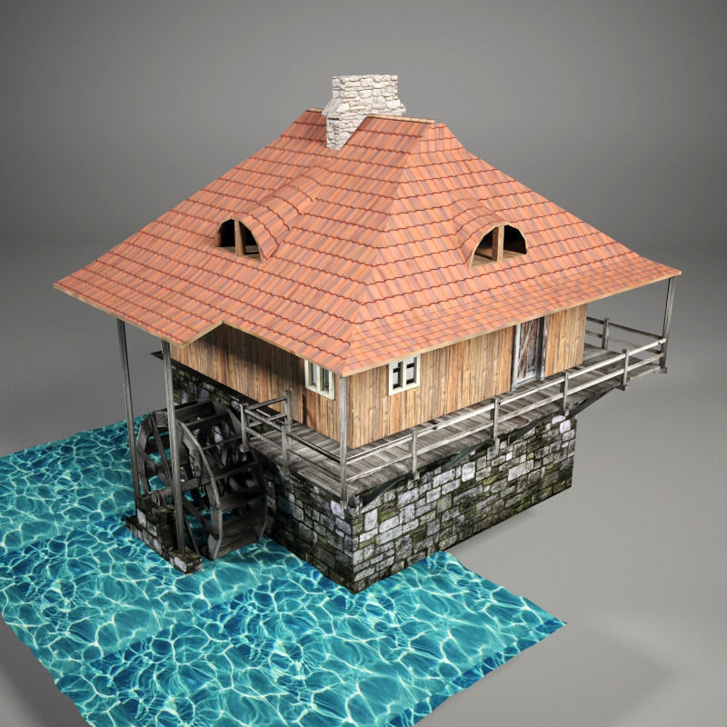 Water mill Low-poly 3D model_11