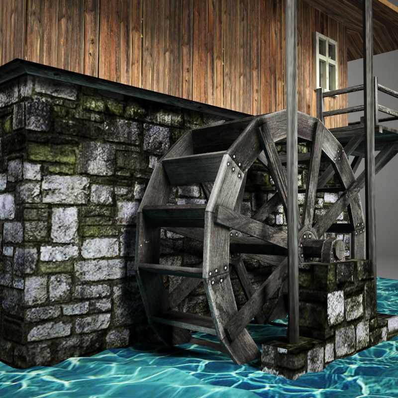 Water mill Low-poly 3D model_9