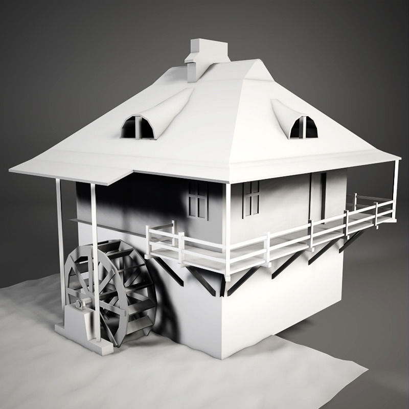 Water mill Low-poly 3D model_2