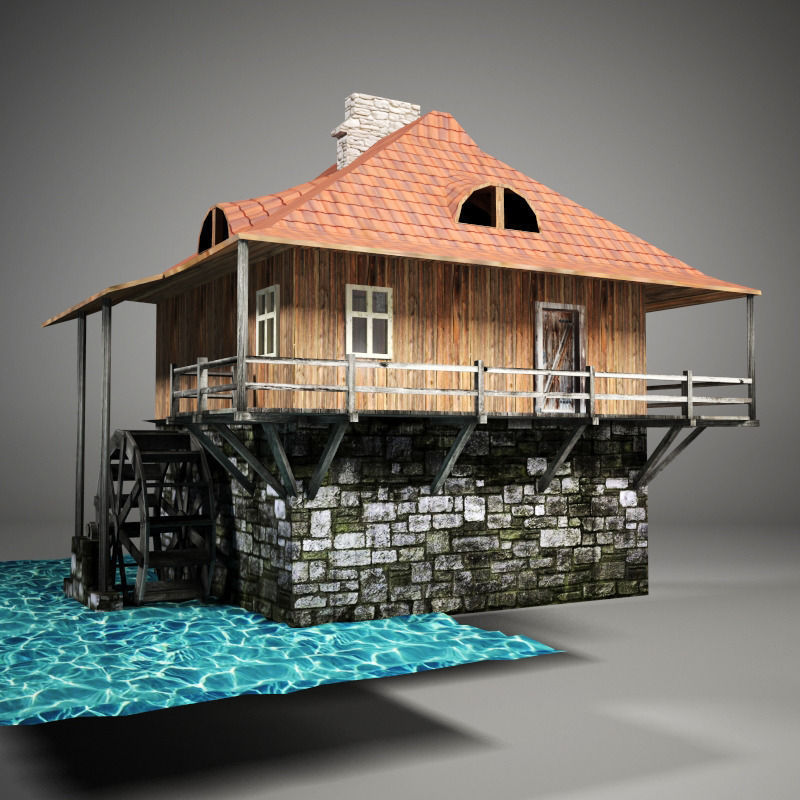 Water mill Low-poly 3D model_5