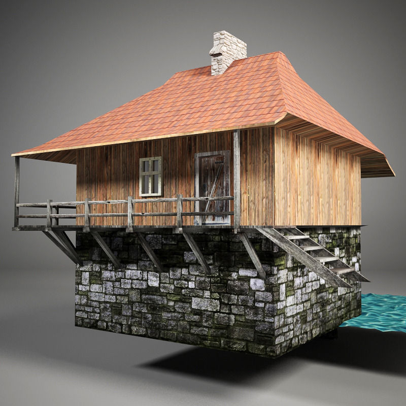 Water mill Low-poly 3D model_7