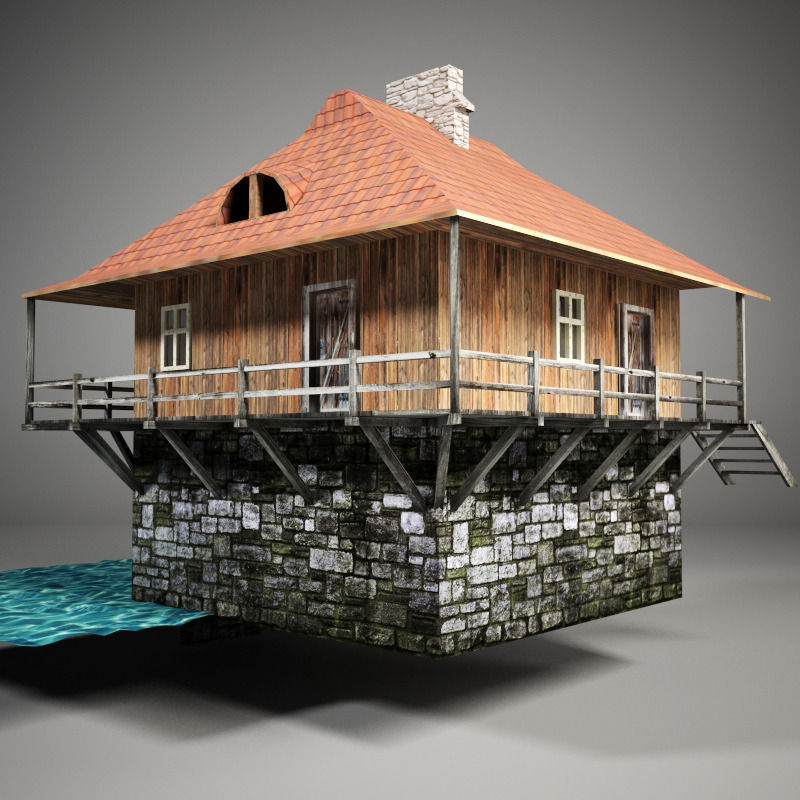 Water mill Low-poly 3D model_6