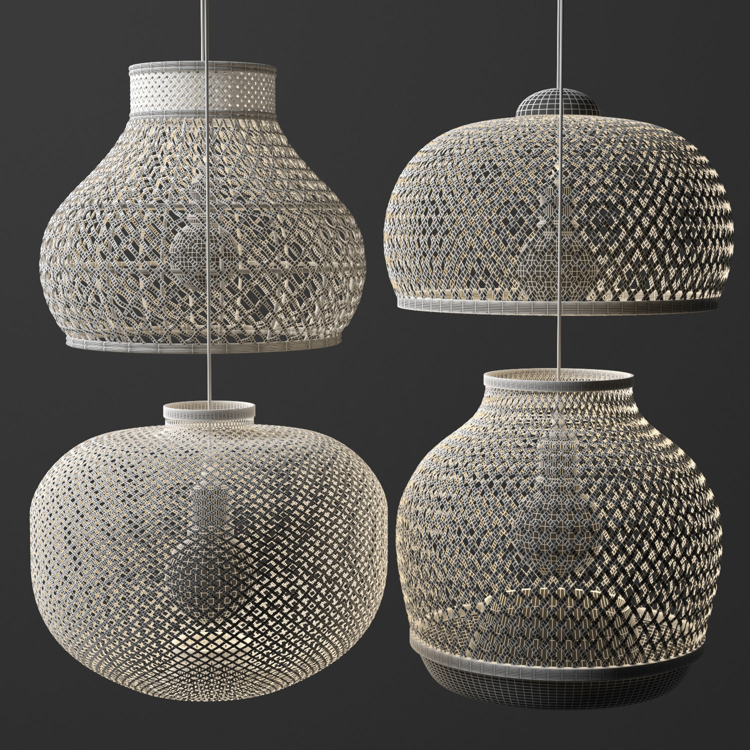  Rattan Lighting Set 10 3D model_1