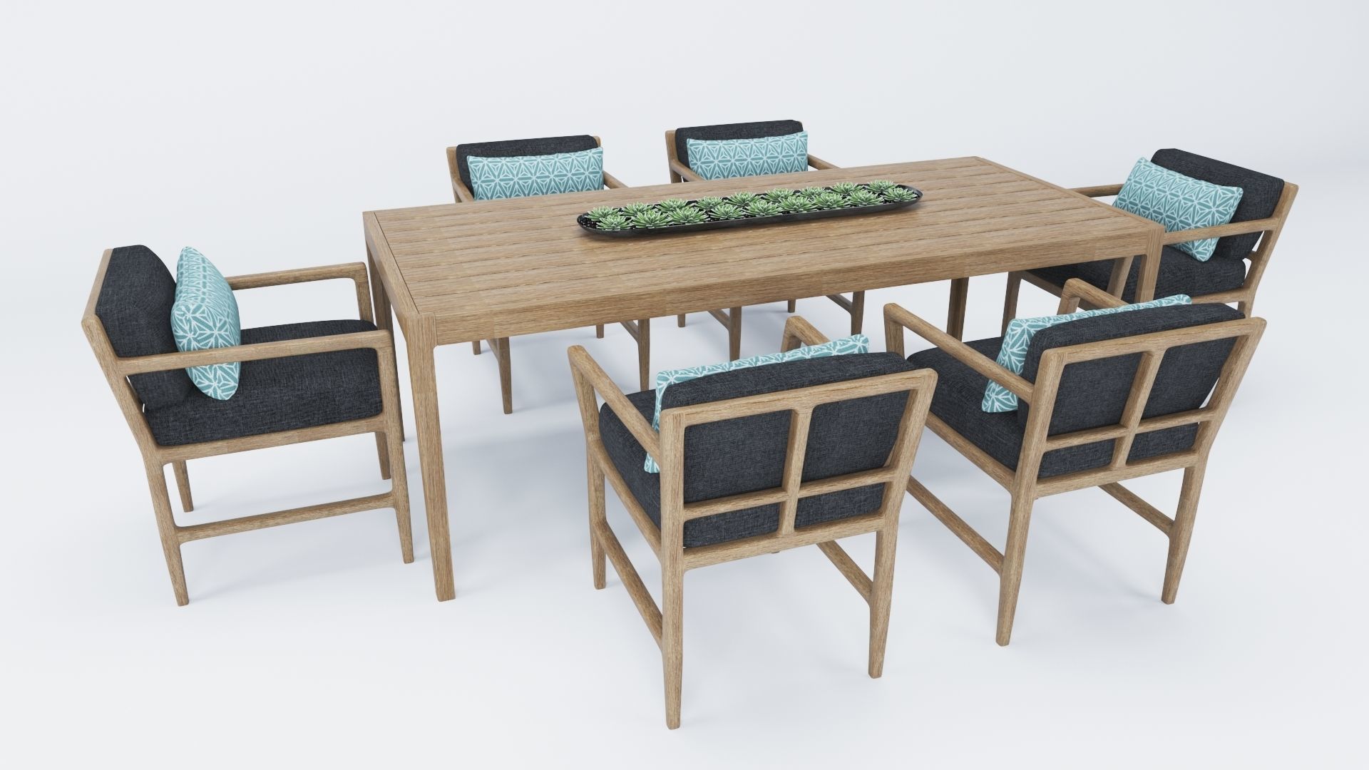 Teak Dining Table and Chair Collection 3D model_6