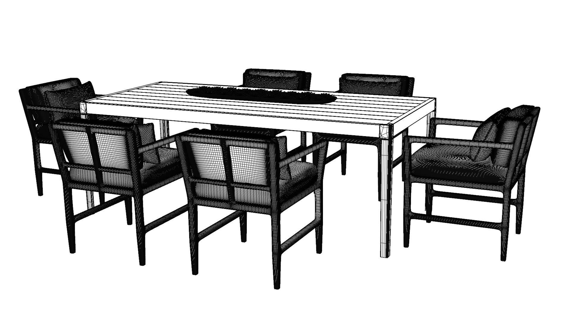 Teak Dining Table and Chair Collection 3D model_1