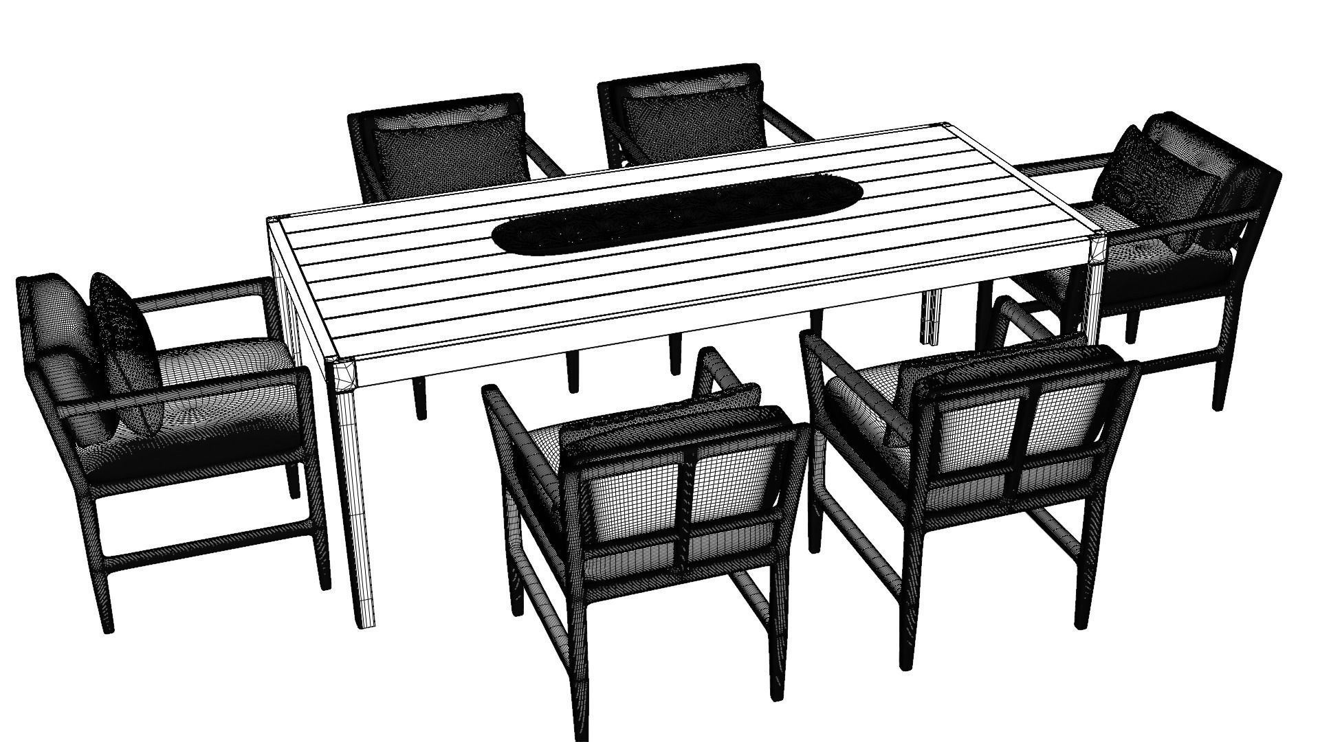 Teak Dining Table and Chair Collection 3D model_4