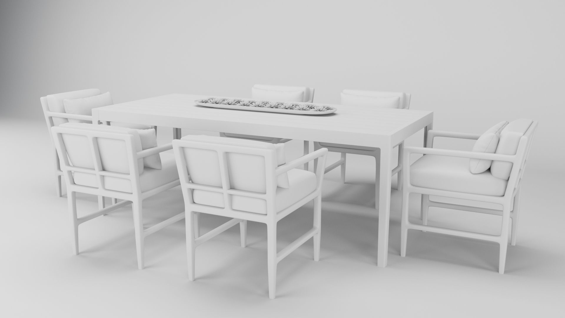 Teak Dining Table and Chair Collection 3D model_2