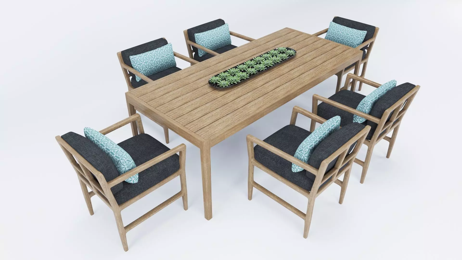 Teak Dining Table and Chair Collection 3D model_0