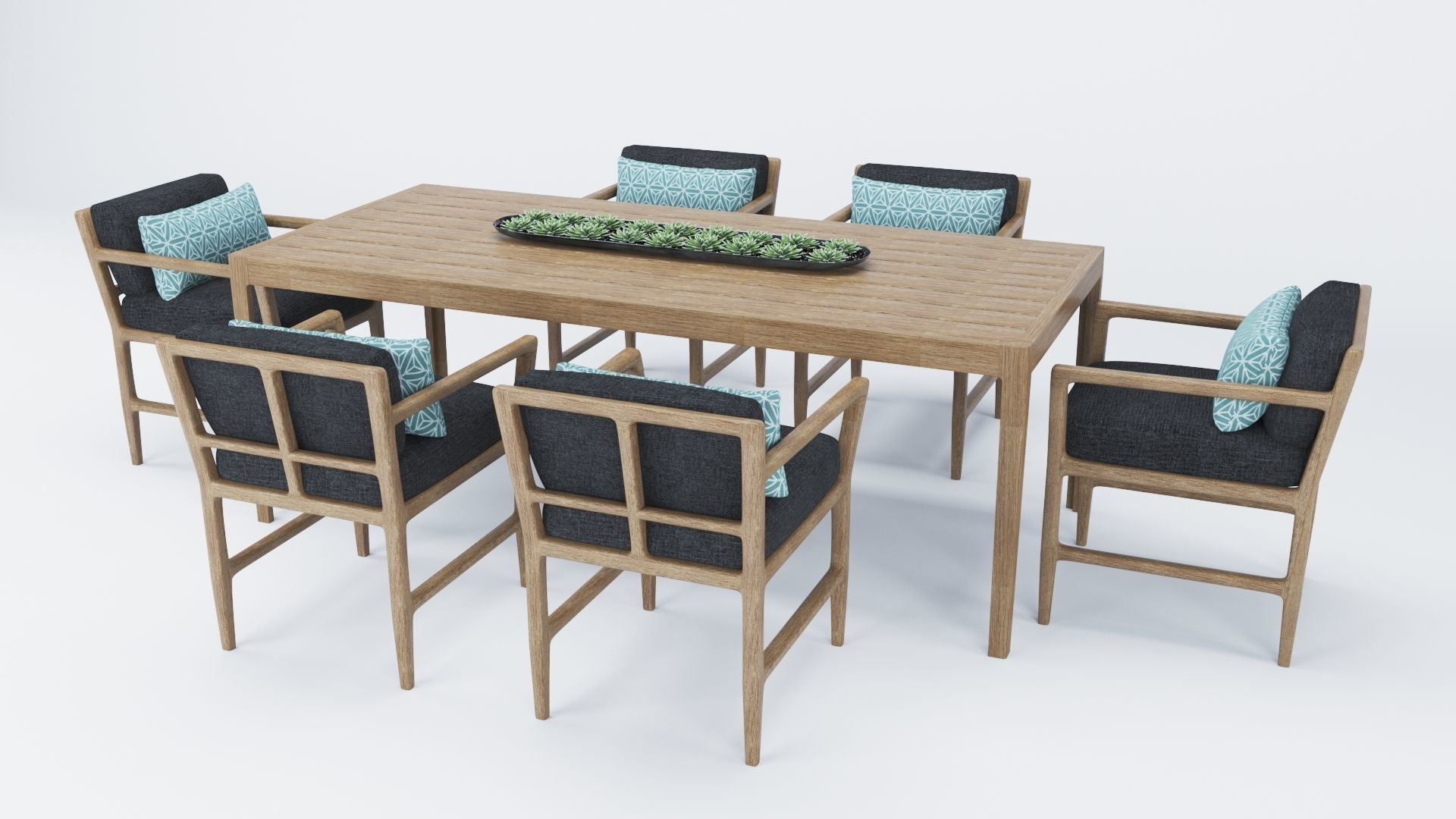 Teak Dining Table and Chair Collection 3D model_3