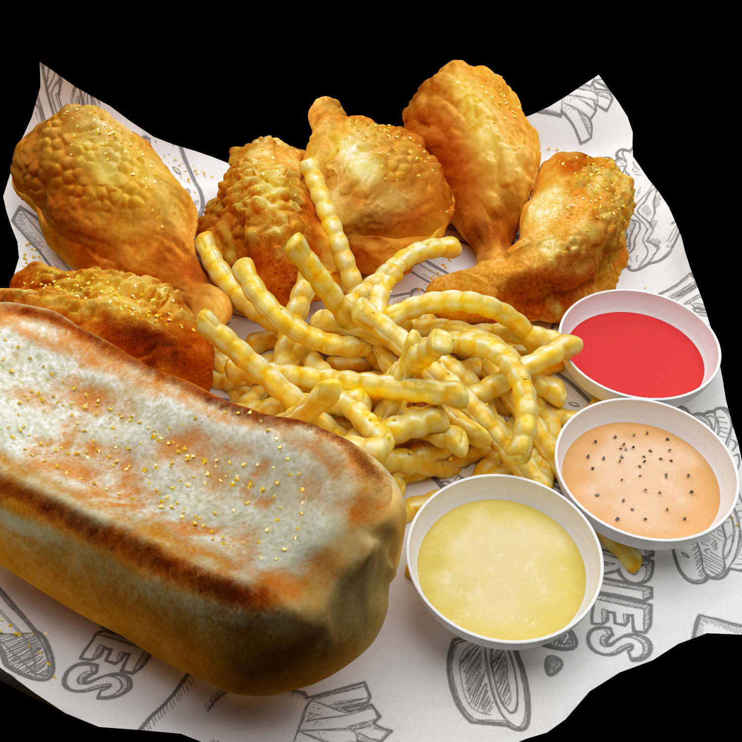 Fastfood Fried Chicken Set 3D model_2