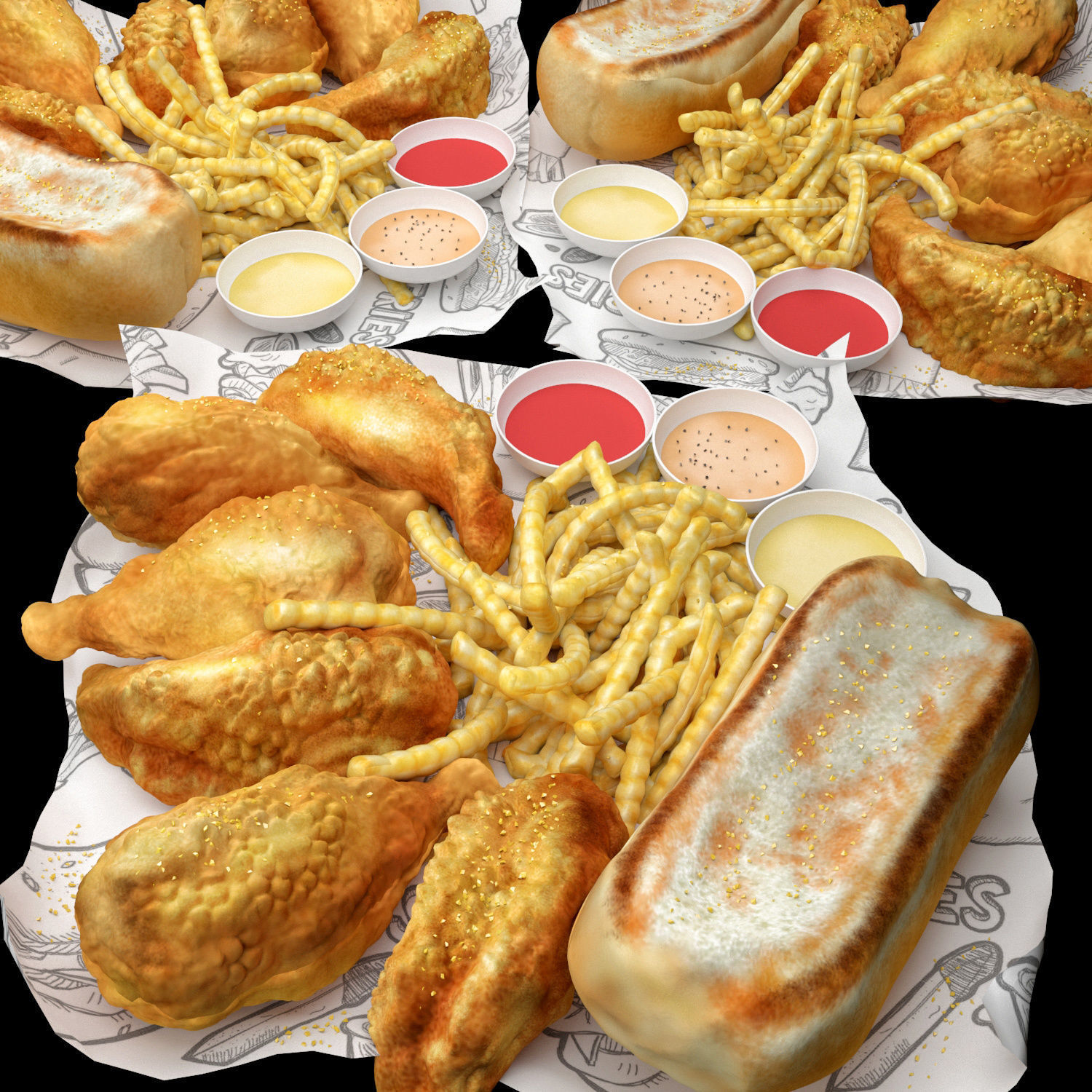 Fastfood Fried Chicken Set 3D model_1