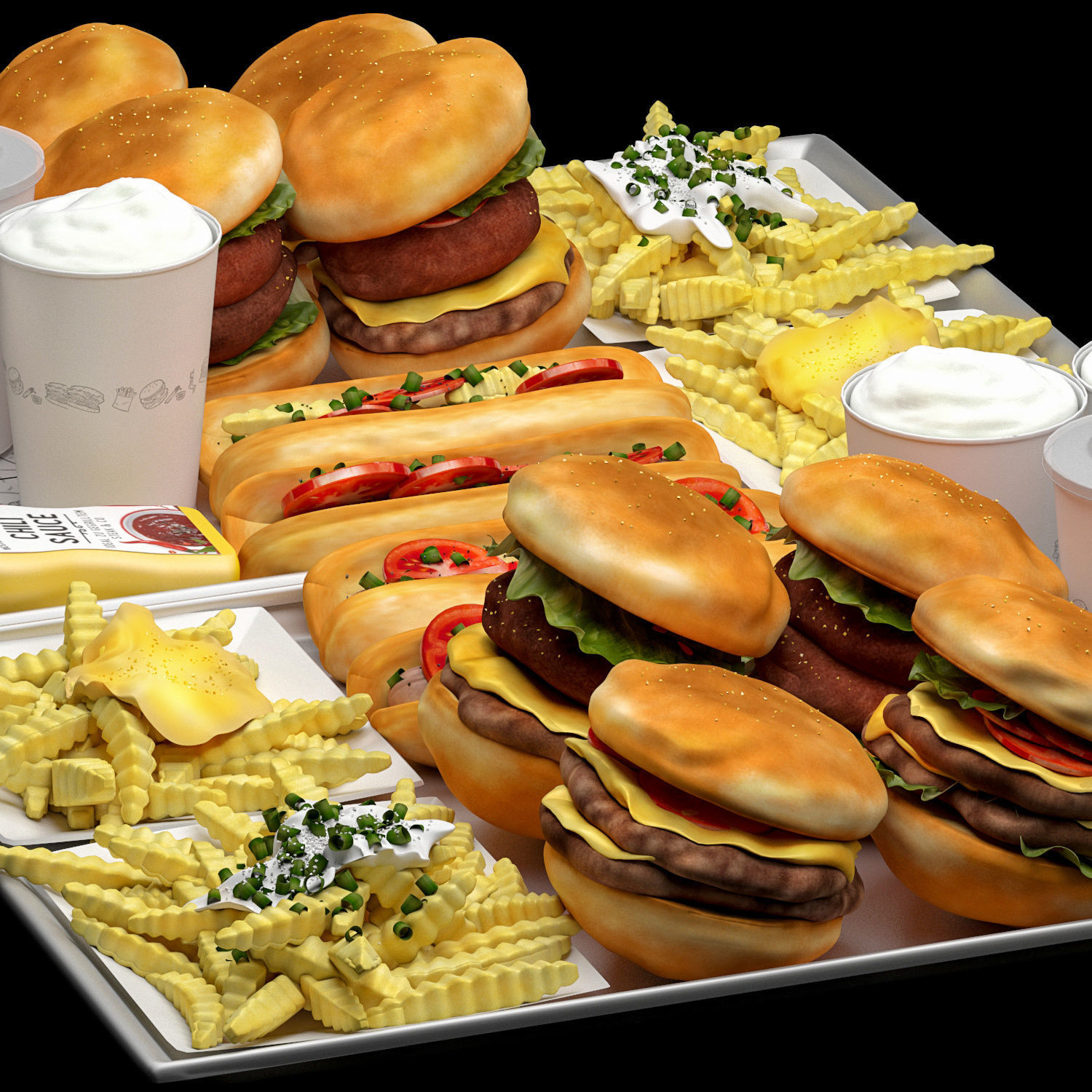 Fastfood Hamburger Set 3D model_2