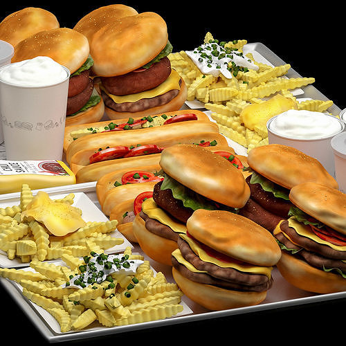 Fastfood Hamburger Set 3D model 3