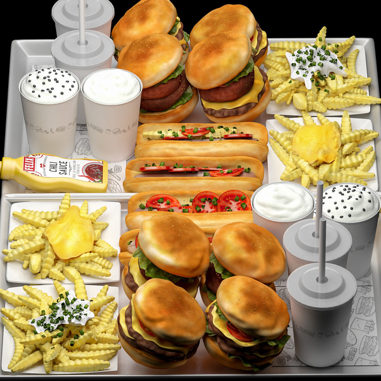 Fastfood Hamburger Set 3D model_1