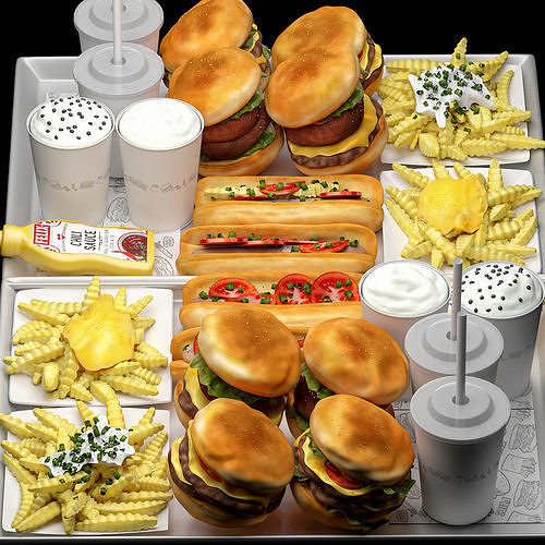 Fastfood Hamburger Set 3D model 2