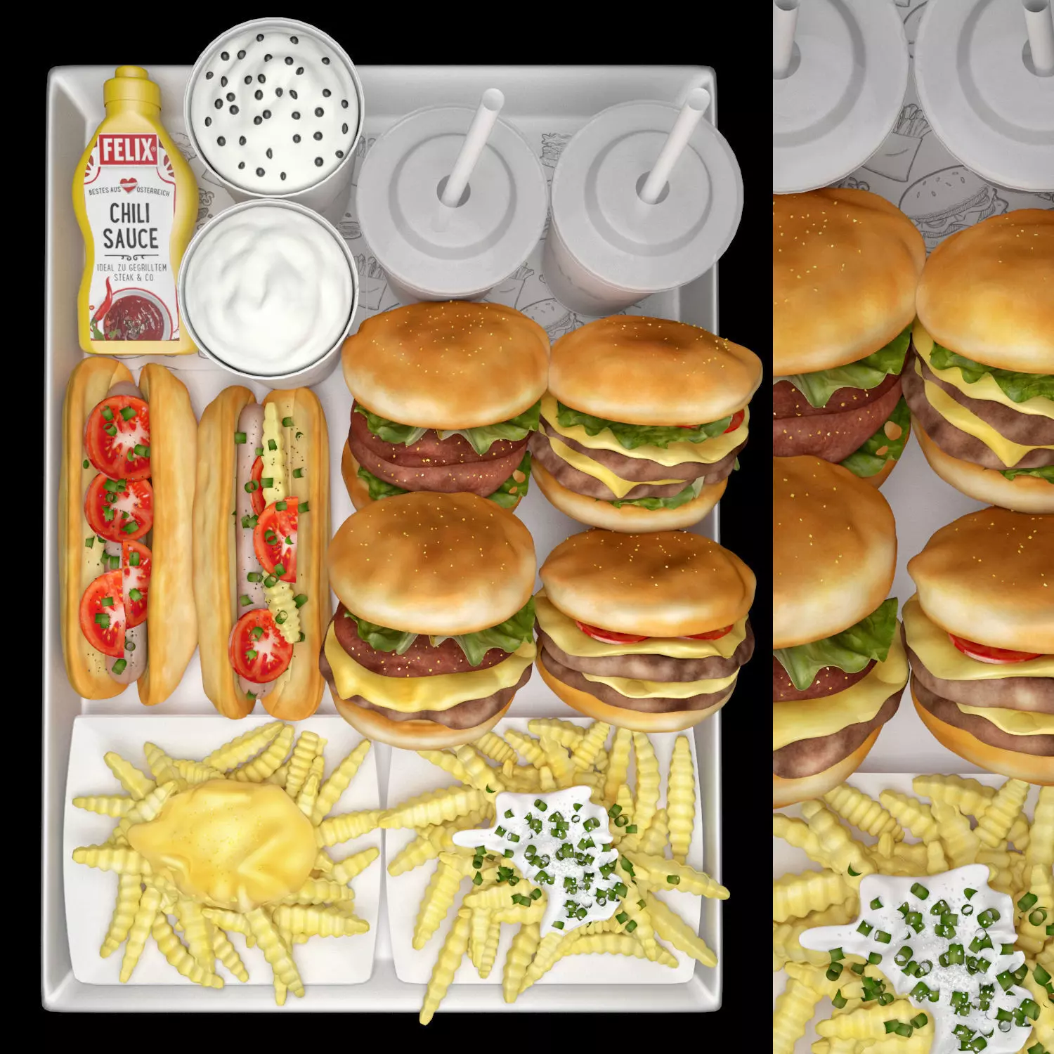 Fastfood Hamburger Set 3D model_0