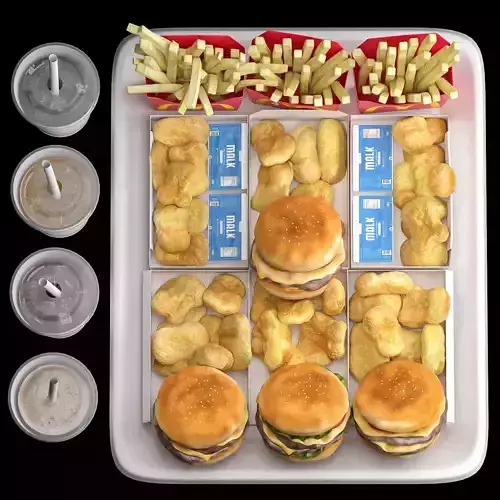 Fastfood Hamburger Set 3D model