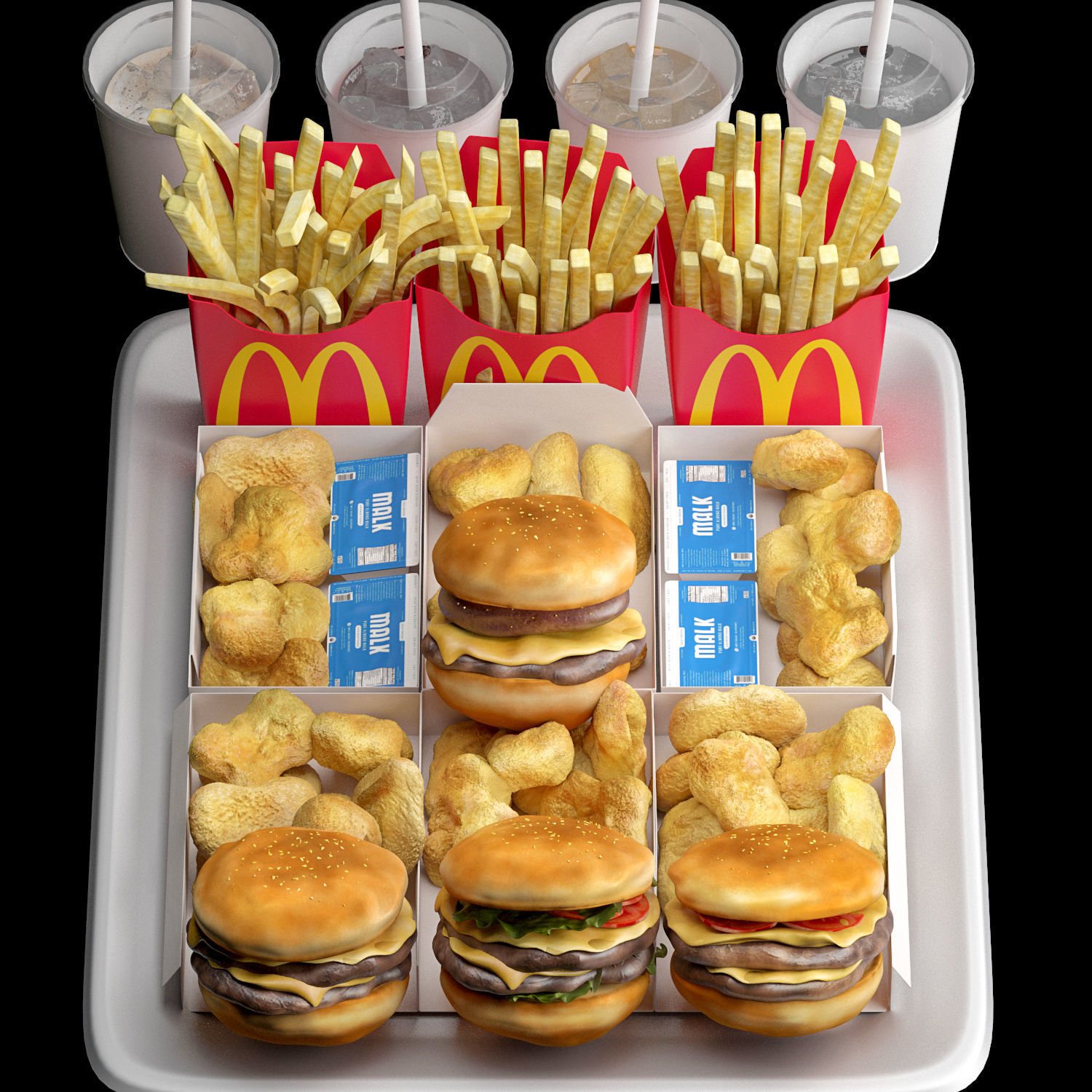 Fastfood Hamburger Set 3D model_1