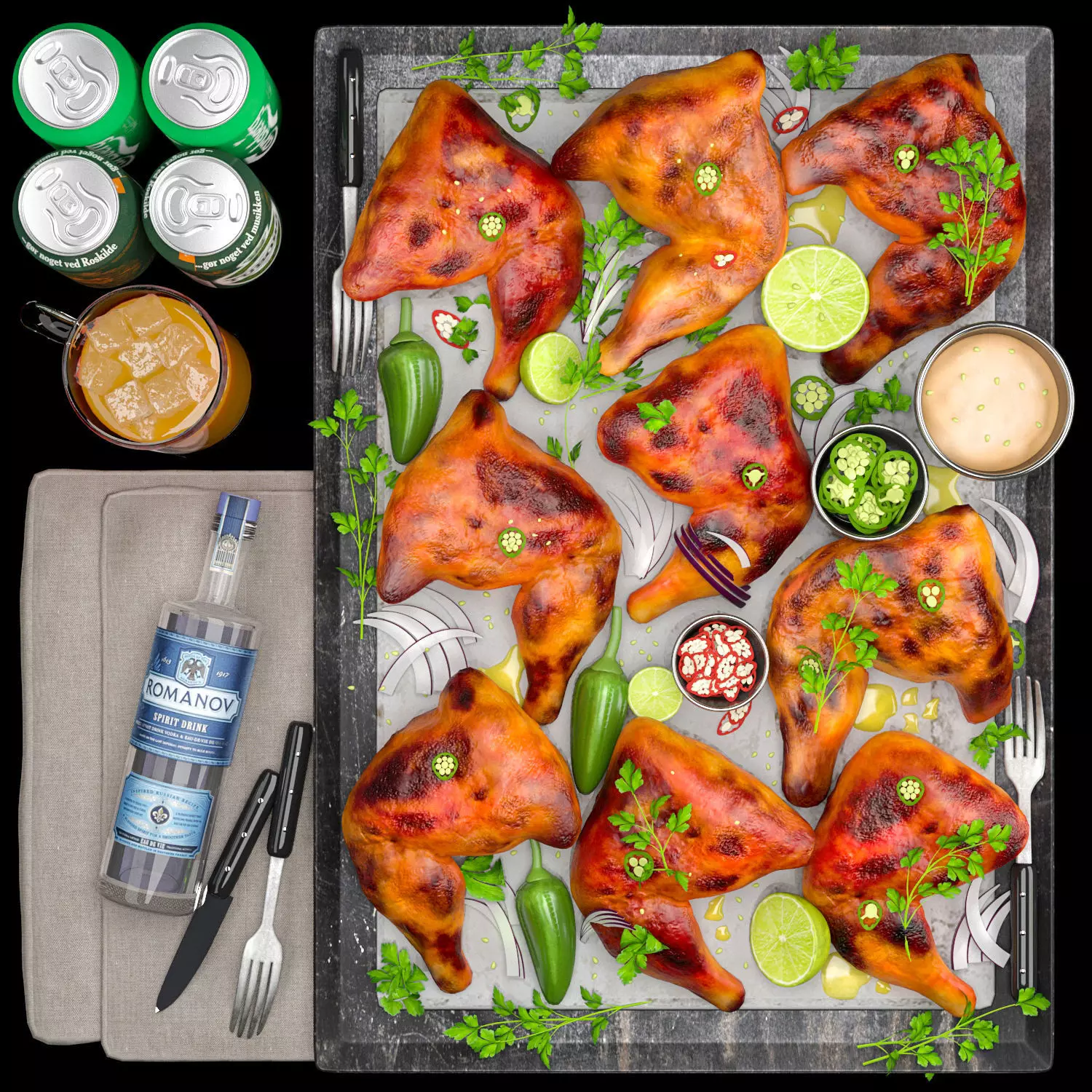 Smoked Chicken Set 3D model