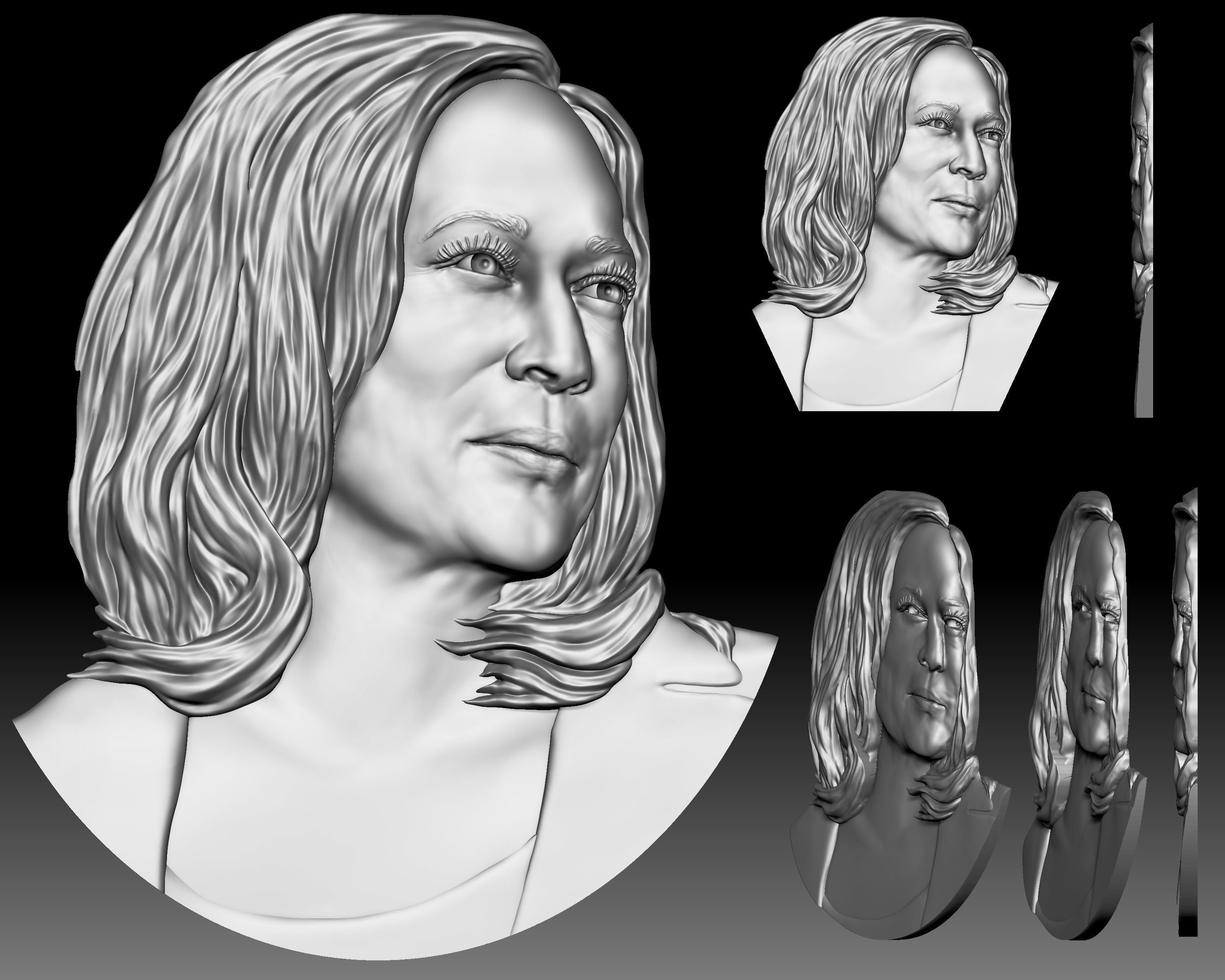 Kamala Harris 3D portrait bas-relief for CNC router or printer 3D print model_1