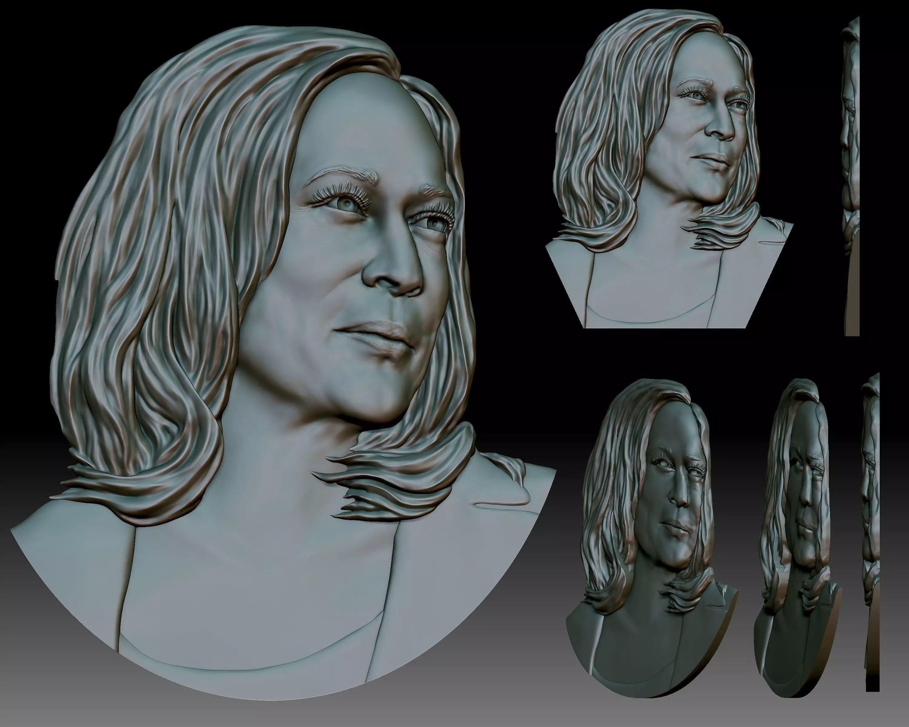Kamala Harris 3D portrait bas-relief for CNC router or printer 3D print model_0
