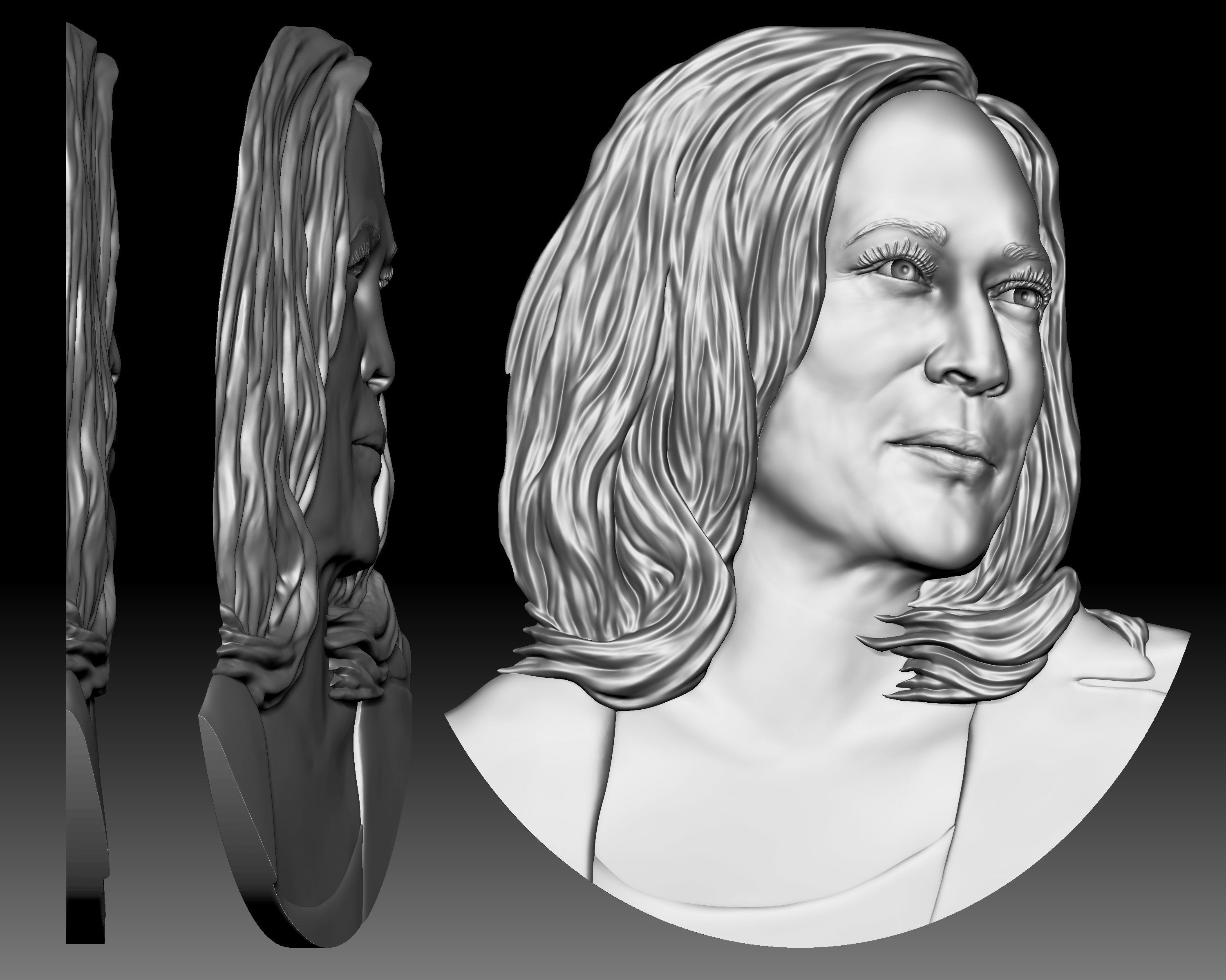 Kamala Harris 3D portrait bas-relief for CNC router or printer 3D print model_5