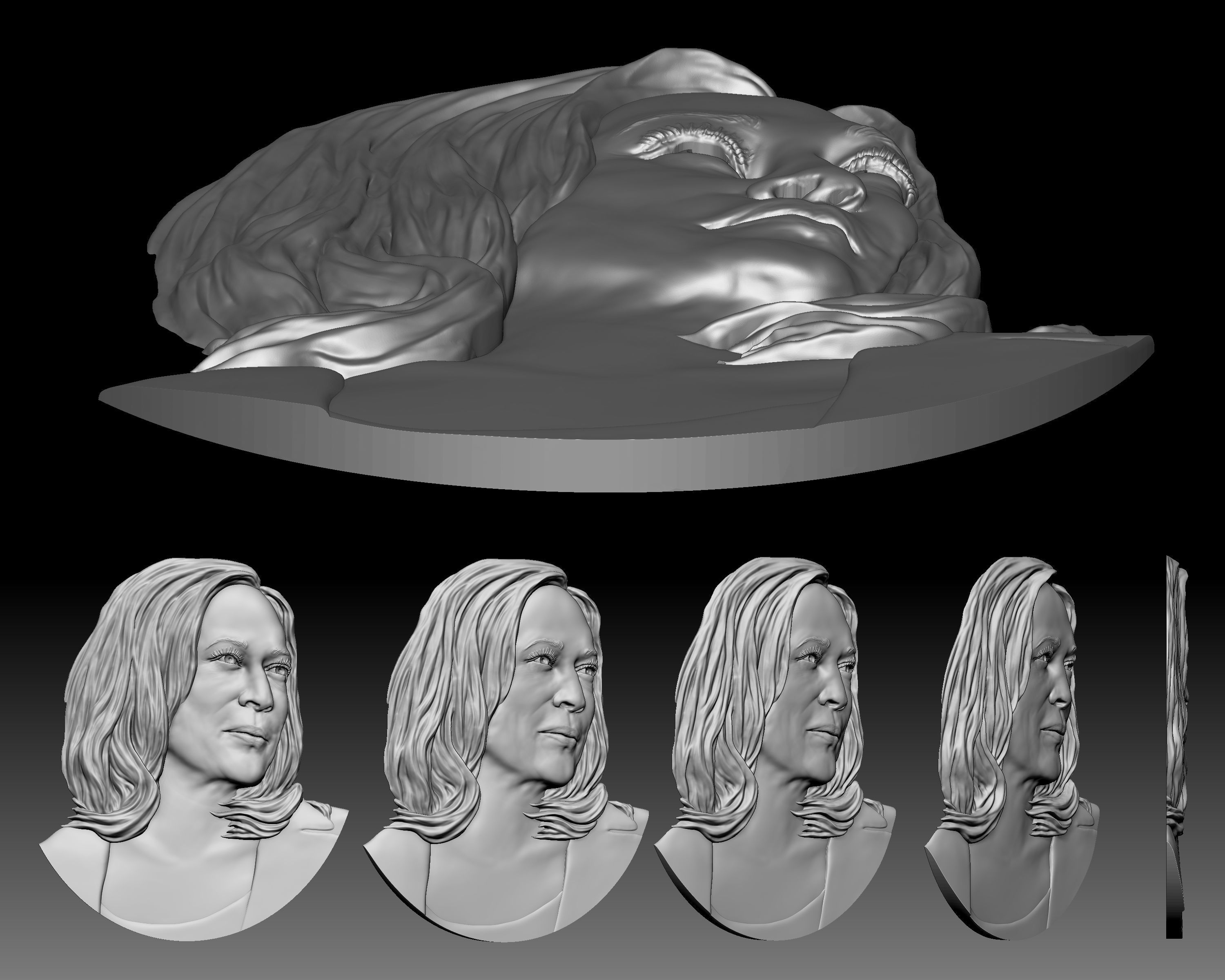 Kamala Harris 3D portrait bas-relief for CNC router or printer 3D print model_2