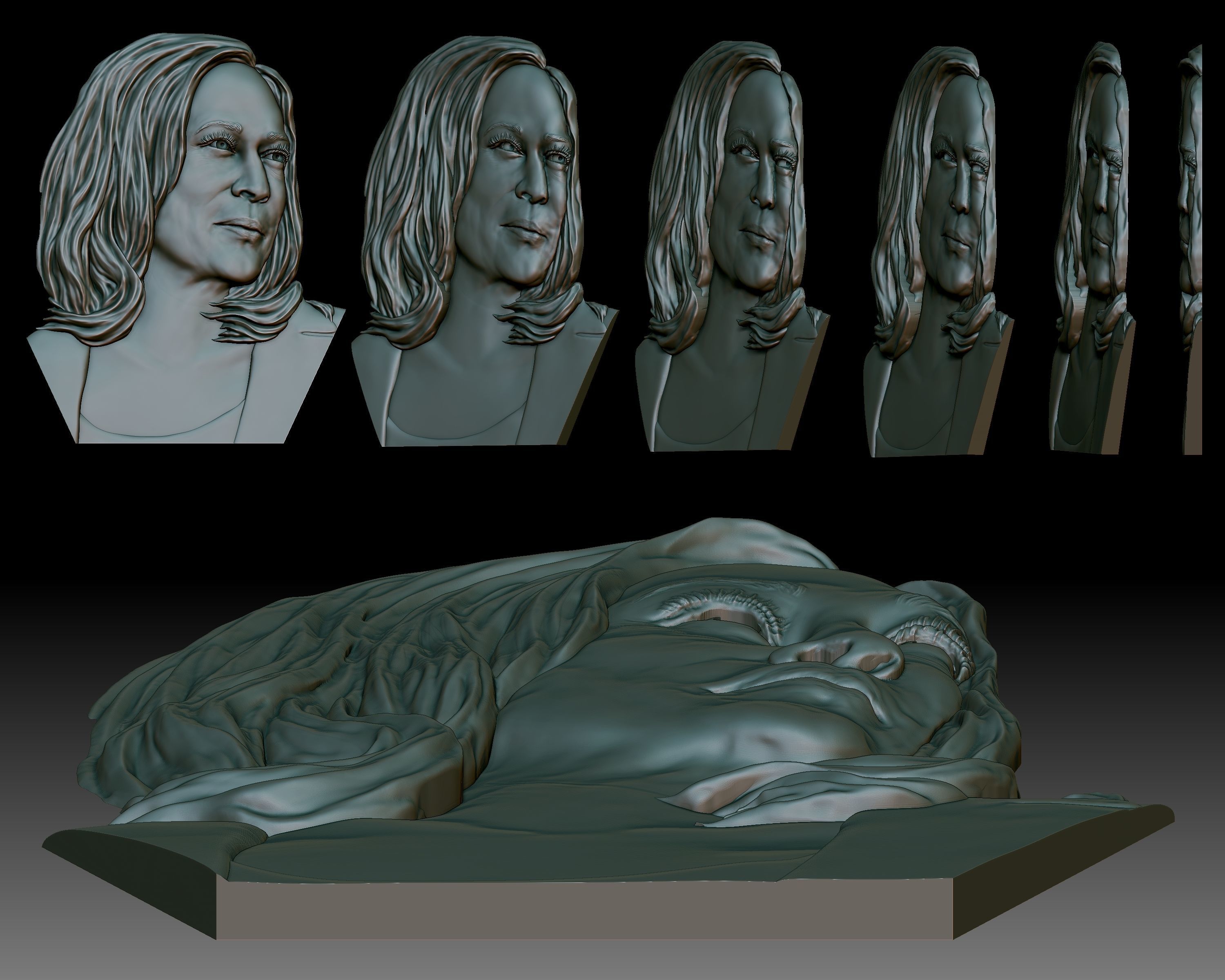 Kamala Harris 3D portrait bas-relief for CNC router or printer 3D print model_3
