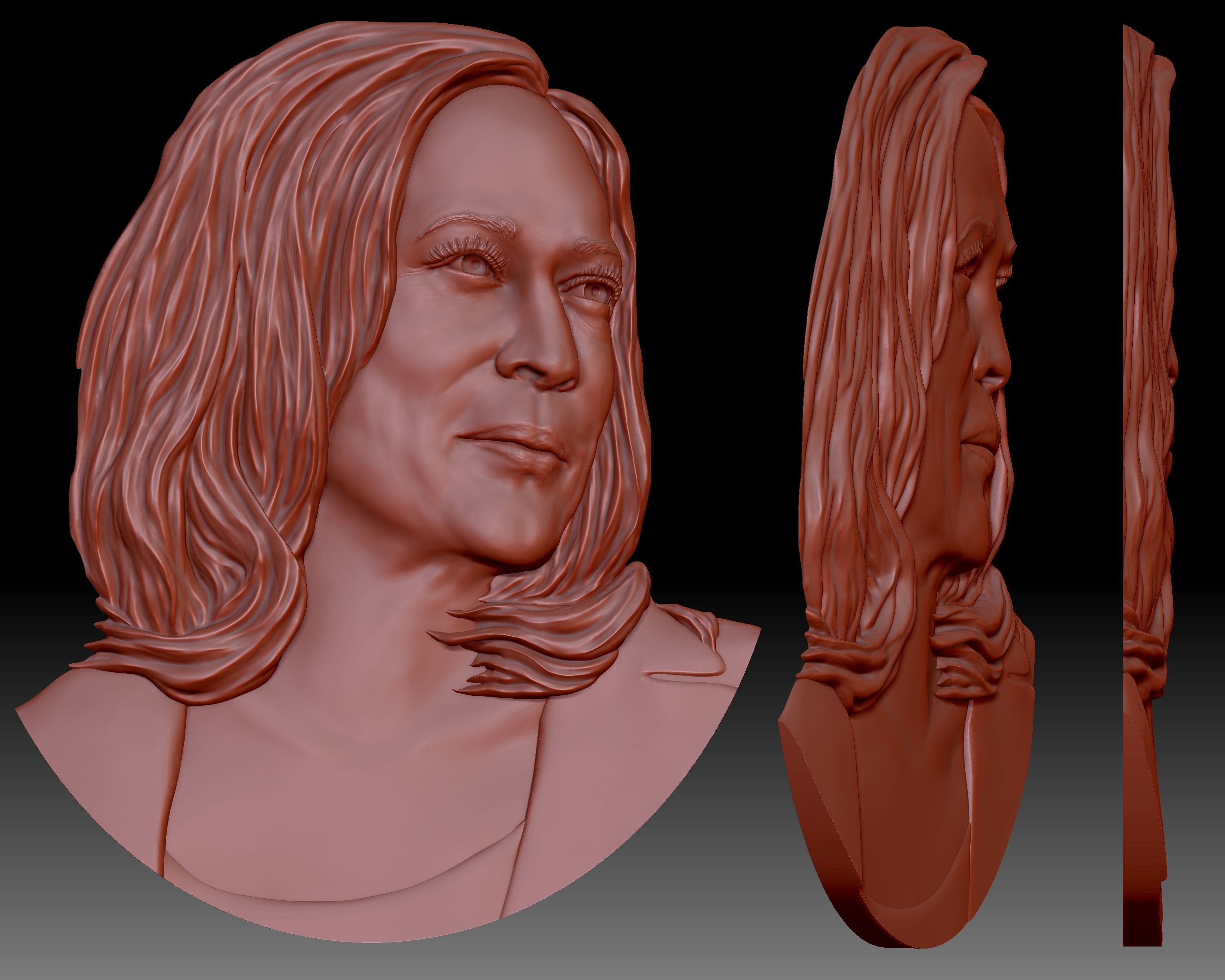 Kamala Harris 3D portrait bas-relief for CNC router or printer 3D print model_4