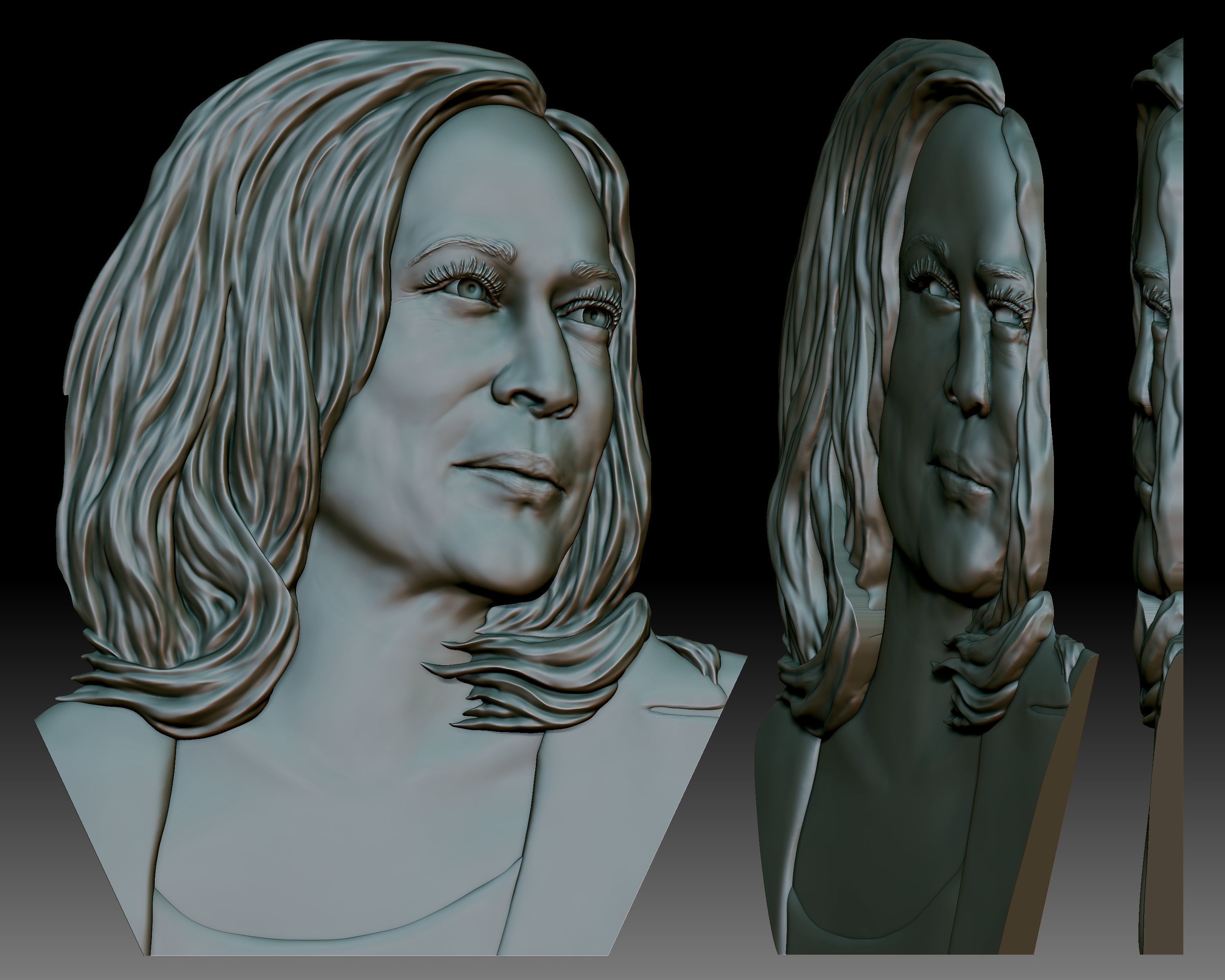 Kamala Harris 3D portrait bas-relief for CNC router or printer 3D print model_6