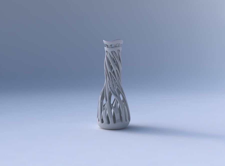 Vase with slim intertwining lines twisted and tapered wavy 3D print model_4