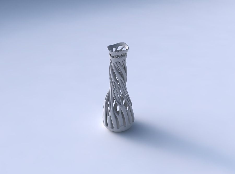 Vase with slim intertwining lines twisted and tapered wavy 3D print model_3
