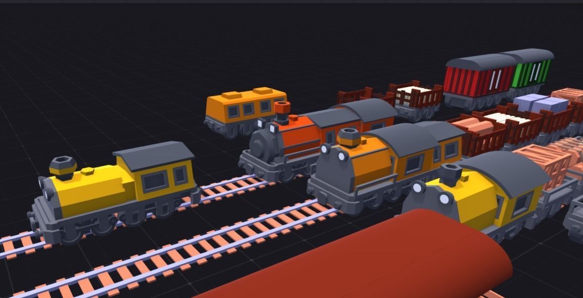 Mini pack of Lowpoly trains 3D model_1
