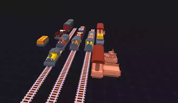 Mini pack of Lowpoly trains 3D model
