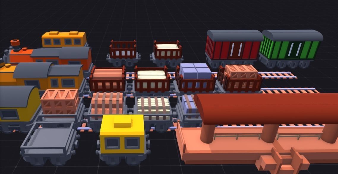 Mini pack of Lowpoly trains 3D model_2