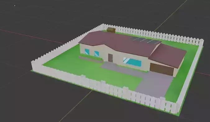 Low-poly House with picket fence