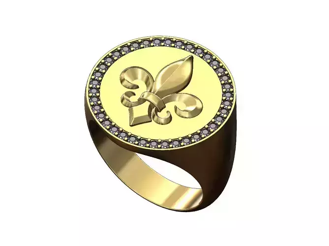 Heraldic lily large 21mm diamond signet ring US size 9 3D print model