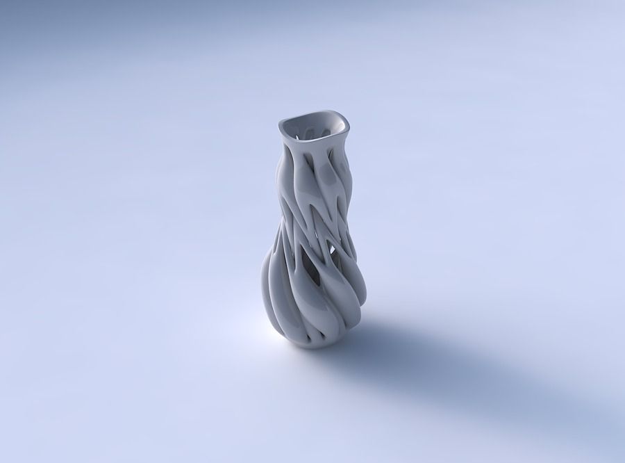 Vase with medium intertwining lines twisted wavy 3D print model_3