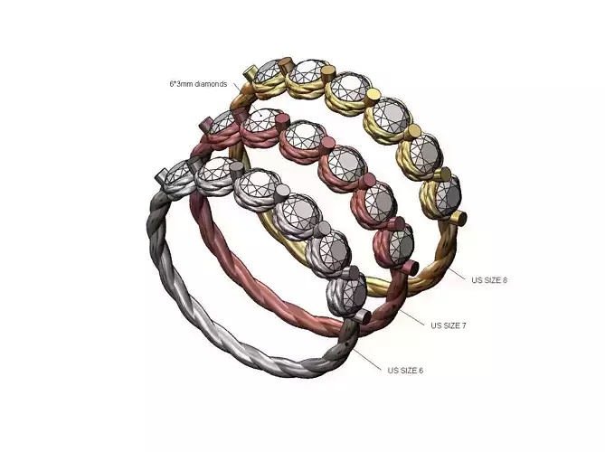 Diamond rope band US sizes 6 7 8 