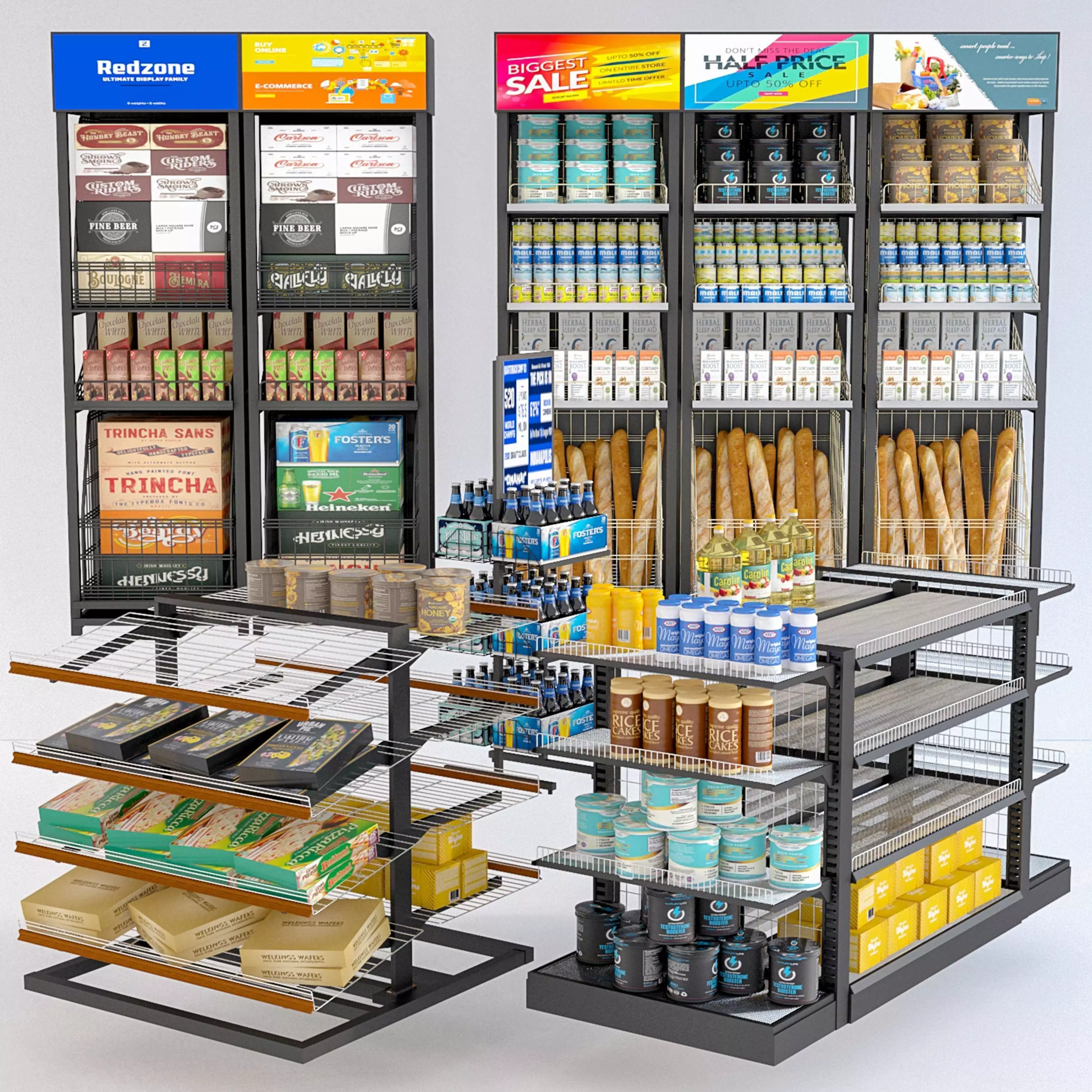 Grocery Display Rack Collection 3D model