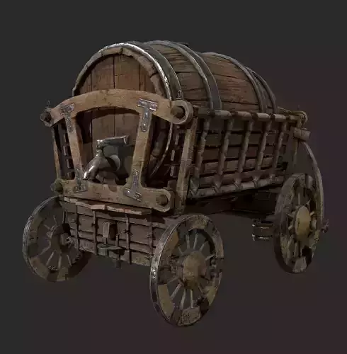 Barrel and cart Low-poly 3D model