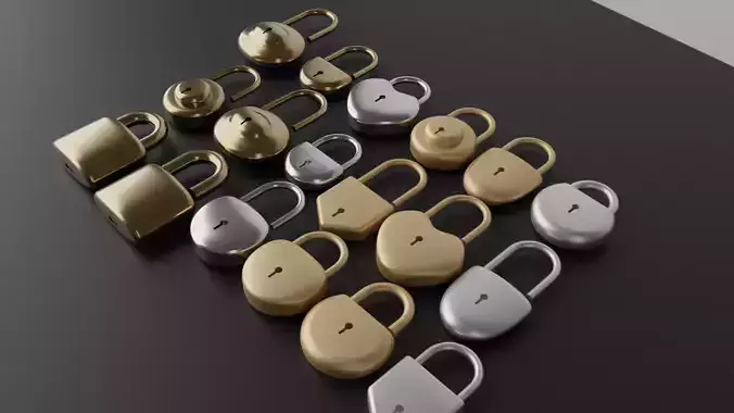 Padlock Collection set of gold and silver padlocks Low-poly 3D model