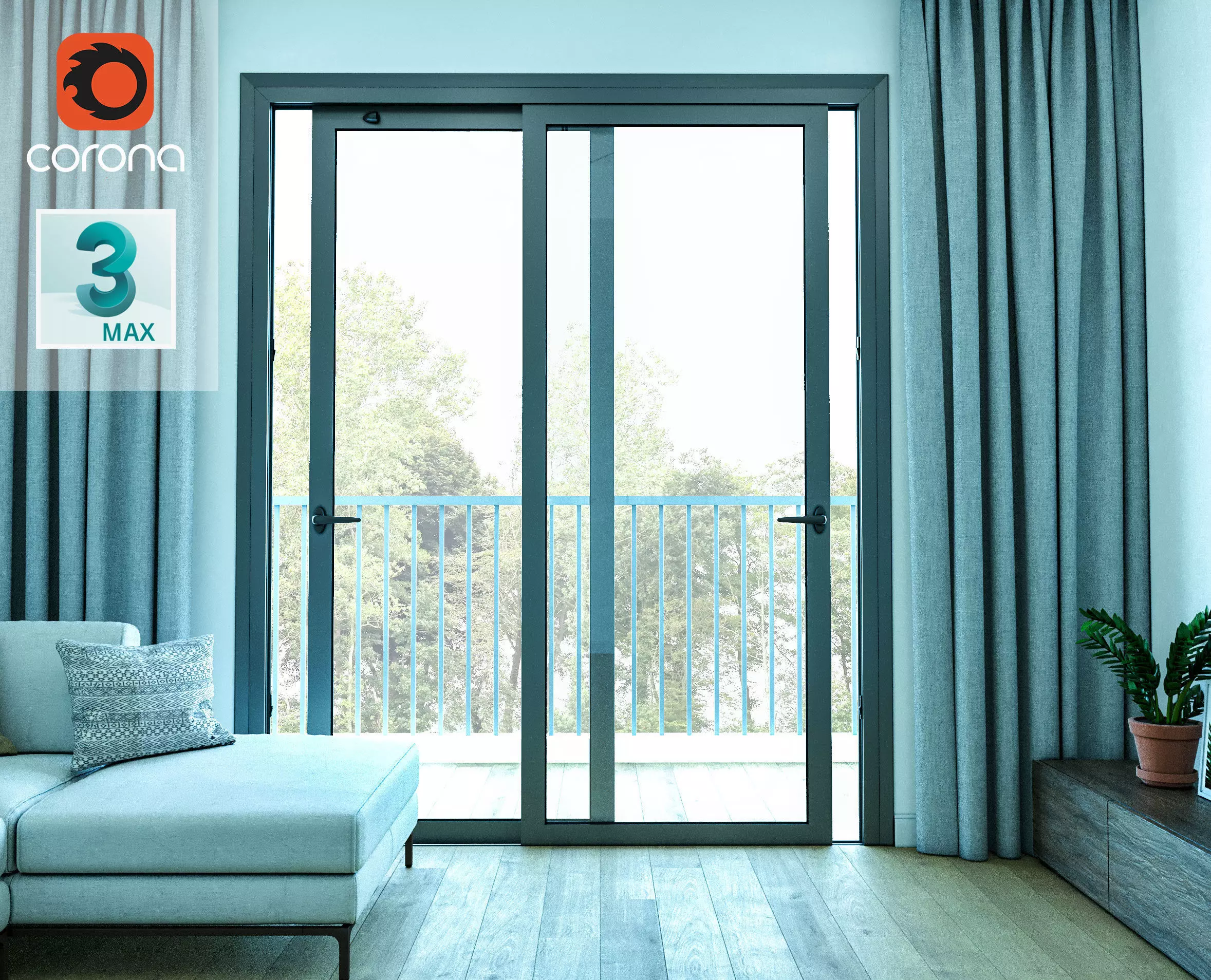 Sliding door 3D model_0