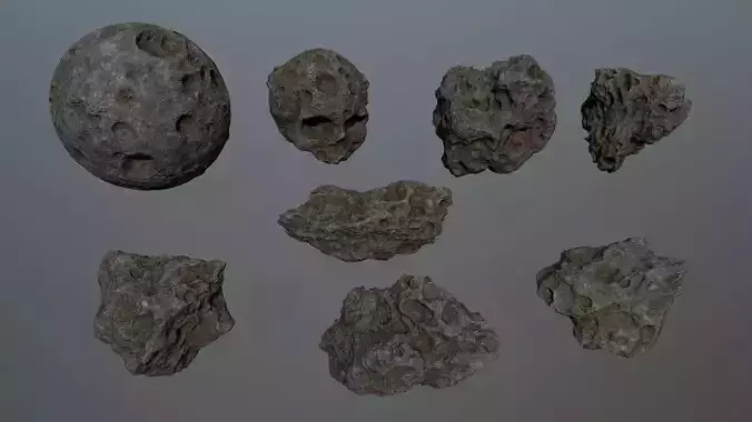 Asteroid Set rocks and stones Low-poly 3D model