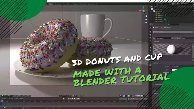 Donuts and Cup made on blender Low-poly 3D model